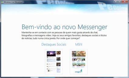 A primeira opção a escolher, quando é iniciado, é se pretendemos usar destaques sociais ou MSN (supostamente será a homepage do MSN). A minha escolha, por razões óbvias, foi destaques sociais.