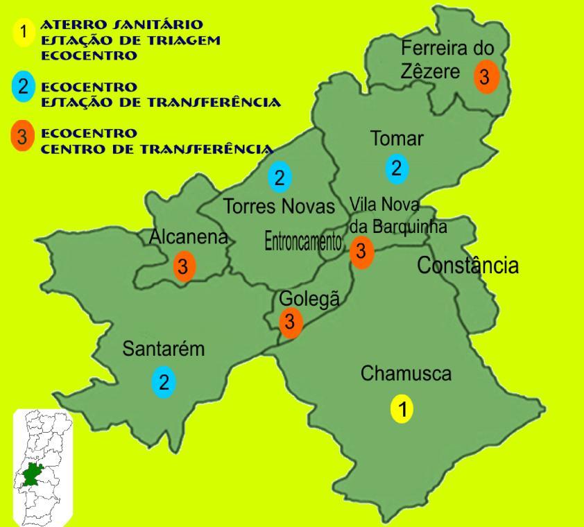 Descrição sumária Abrangência do projecto Concelhos abrangidos pelo Sistema de Gestão de RSU intermunicipal da Resitejo (Alcanena, Chamusca, Constância, Entroncamento,