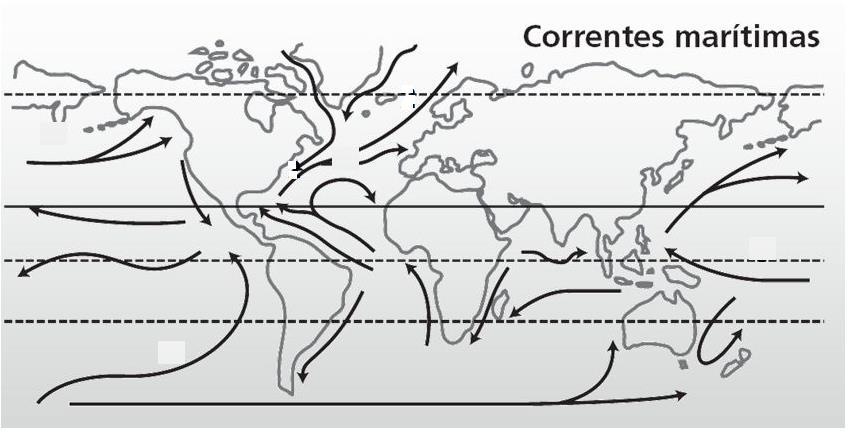 QUESTÃO 4 a) No mapa a seguir IDENTIFIQUE duas das principais correntes oceânicas que