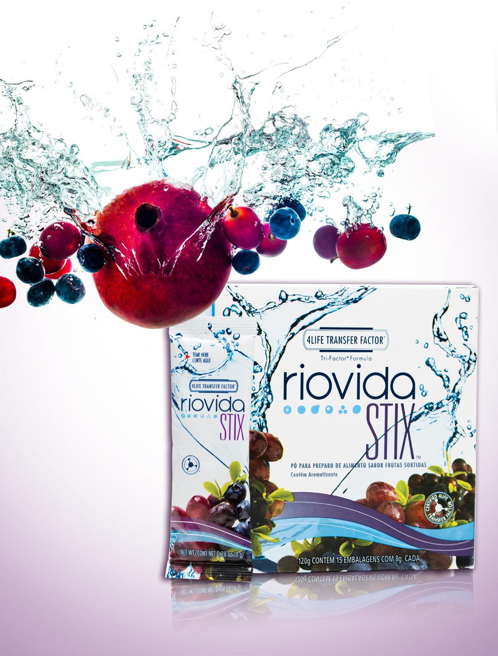 Linha TRANSFER FACTOR RIOVIDA STIX O RioVida Stix contém frutas que são ricas em antioxidantes como açaí, e mirtilo.
