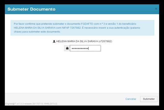 12. Submeter um formulário Após a validação, desde que não existam quaisquer erros que o impeçam, o formulário pode ser submetido. Para tal, é necessário pressionar o botão Submeter.