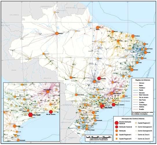 42 Figura 7 Mapa da Rede Urbana do Brasil 2007. Fonte: IBGE, 2008. O papel desempenhado na atualidade pelas cidades médias no Brasil é incontestável.
