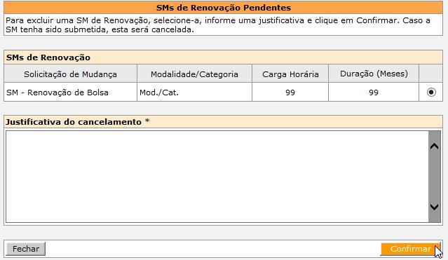 Caso nenhuma quota atenda aos critérios necessários para ser utilizada na renovação, o sistema exibirá uma mensagem de erro e nenhuma SM será criada.