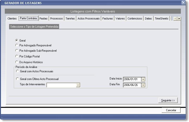 6. IMPRESSÃO DE LISTAGENS DE PARTES CONTRÁRIAS E DE INFORMAÇÃO DE CONTENCIOSO Complementando as múltiplas listagens já disponíveis na aplicação, o Jurinfor Juringest integra, desde a versão 4.