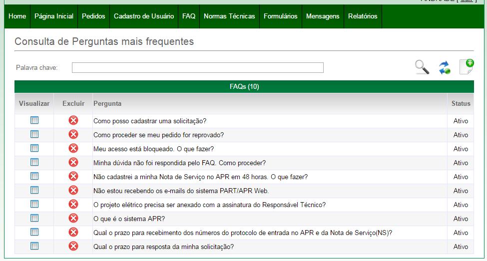 Figura 35 Tela seleção de Perguntas mais frequentes FAQ OBS: Caso o Responsável Técnico