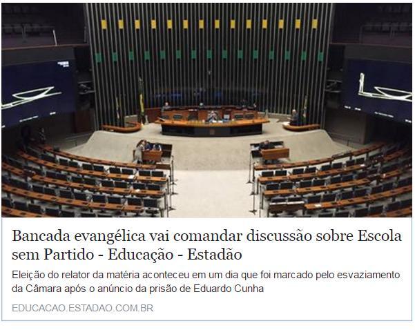 PREOCUPAÇÕES A discussão sobre Escola sem partido e a MP 746 serão conduzidas