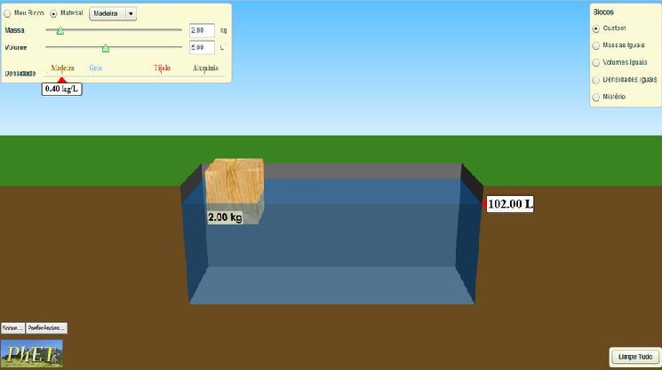 fixo de água e algumas ferramentas adicionaiscomo uma balançaque serve para medir a massa dos blocos.