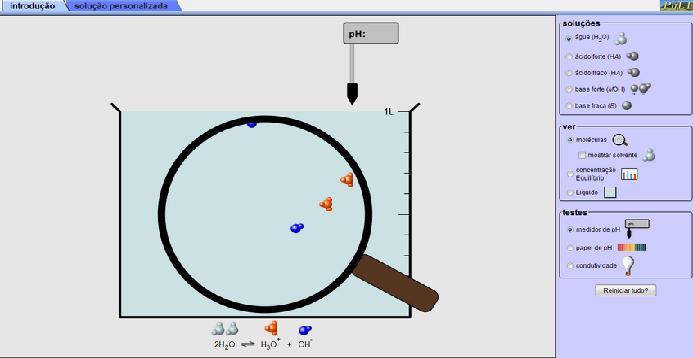 Figura 3: Interface gráfica do jogo de simulaçãoacid-basesolutions O reactantsproductsandleftovers é um jogo que aborda os assuntos de estequiometria e balanceamento de equações químicas.