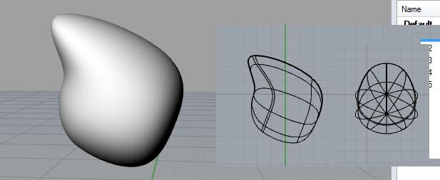 MÃO Inicie criando uma esfera de qualquer tamanho com base na vista top. Use o comando Rebuild e modifique os novos pontos de controle para mudar a forma da esfera.