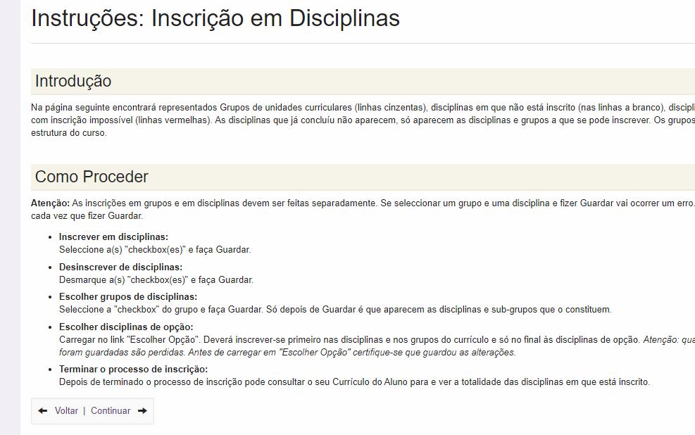 Após a leitura atenta das instruções, deve clicar em Continuar.