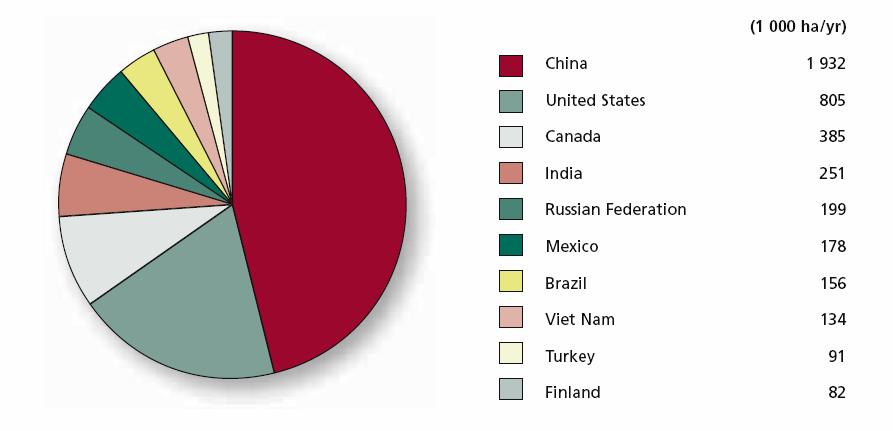 FIGURA: PAÍSES COM MAIOR INCREMENTO DE FLORESTAS PLANTADAS 1990-2010