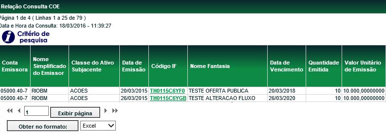 Consulta COE Menu Certificado de Operações Estruturadas > Consulta > Consulta COE Visão Geral Está consulta apresenta os COEs registrados na Cetip.