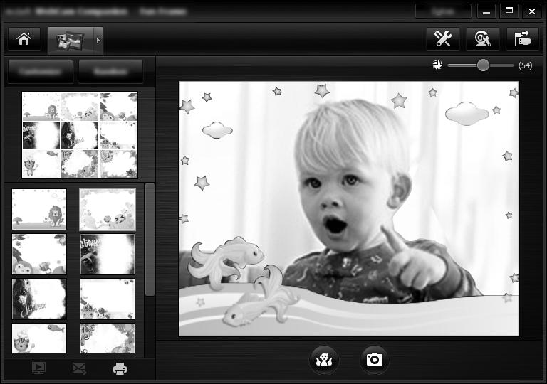 Uso de molduras divertidas 1 Clique duas-vezes no ícone da Central de Controle da Webcam da HP na área de trabalho do Windows e em Grave vídeos ou tire fotos.