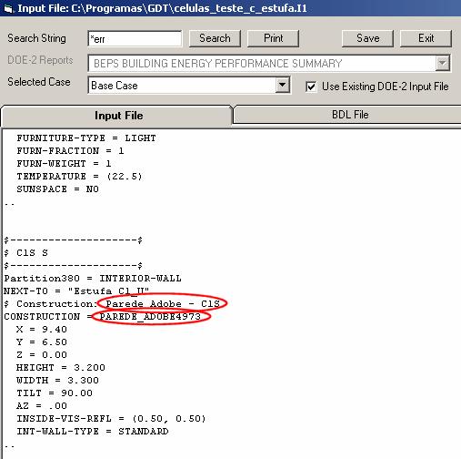 observar na Figura 6.12; Figura 6.12 Alteração de elementos construtivos no ficheiro de Input do VisualDOE.