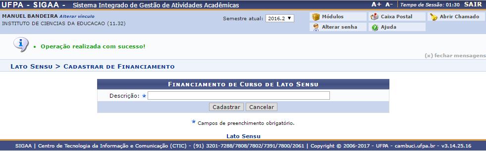 os devidos perfis de acesso) possam cadastrar Tipos de Financiamento ou listar e alterar