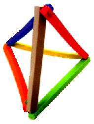 Quebra-cabeça Varetas 14 Uma figura que representa quatro triângulos de ordem um é obtida da figura formada por um quadrado e um triângulo equilátero mudando de posição somente três varetas.
