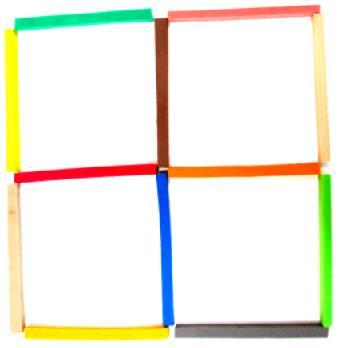 Quebra-cabeça Varetas 4 Formação de todos os conjuntos possíveis de quadrados construídos com doze varetas.