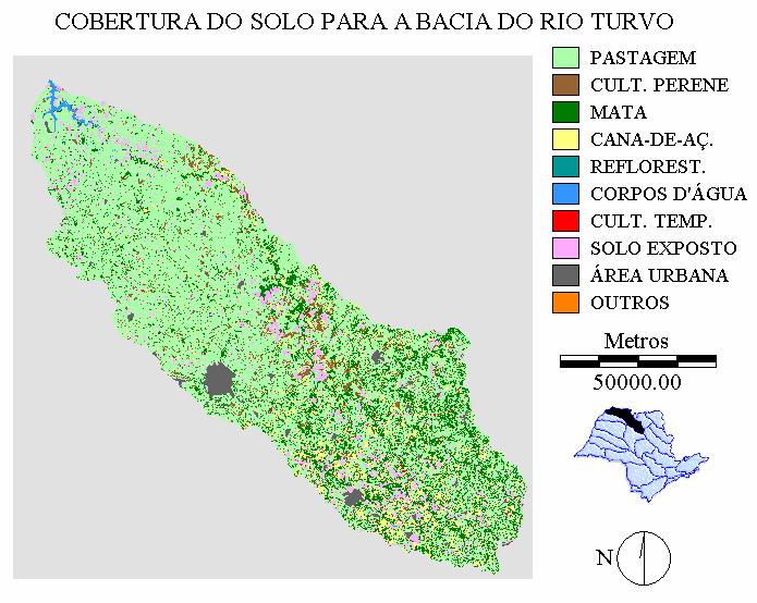Figura 1 Localização geográfica e mapa do uso da terra produzido pela Unidade de Gerenciamento de Recursos Hídricos, destacando