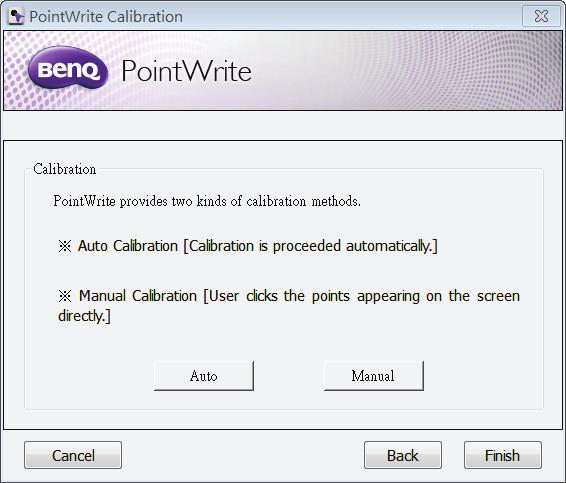Calibração do PointWrite Auto calibration 1 : clique em e o processo de calibração será executado automaticamente.