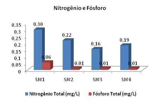 Fósforo - A concentração apresentada alcançou uma média de 0,02 mg/l, com variação de 0,047 mg/l em relação aos pontos amostrais.