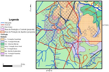 Figura 2 Proposta de áreas de proteção para o município de Ribeirão Preto Visando aplicar o conceito de proteção pontual a uma unidade de captação de águas subterrânea, foi observado que as zonas de