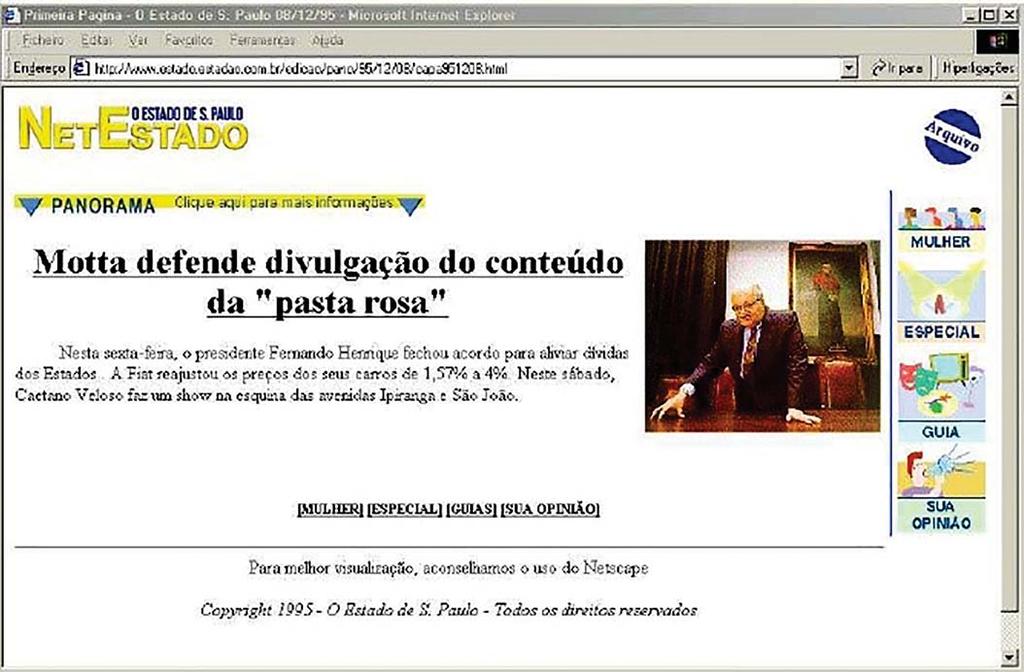 Figura 1 Primeiras utilizações de links e imagens estáticas no jornalismo online no Brasil.