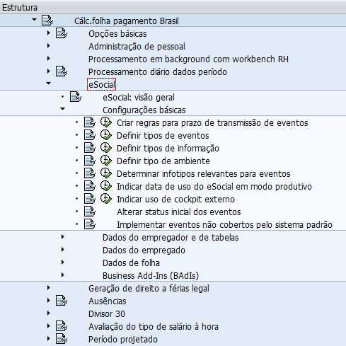 Documentação no sistema: IMG Na transação SPRO, selecione Cálculo das folhas de pagamento -> Cálc.