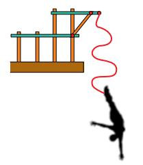 3. O bungee jump é um esporte radical no qual uma pessoa salta no ar amarrada pelos tornozelos ou pela cintura a uma corda elástica.