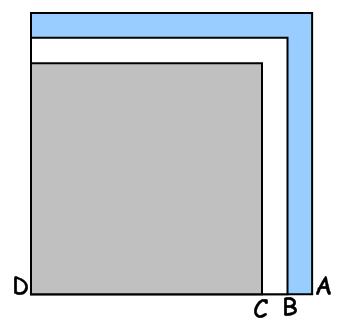 17- Na figura abaixo encontram-se representados três quadrados. Sabe-se que o quadrado menor tem 11 m de área e que o quadrado maior tem 144 m.