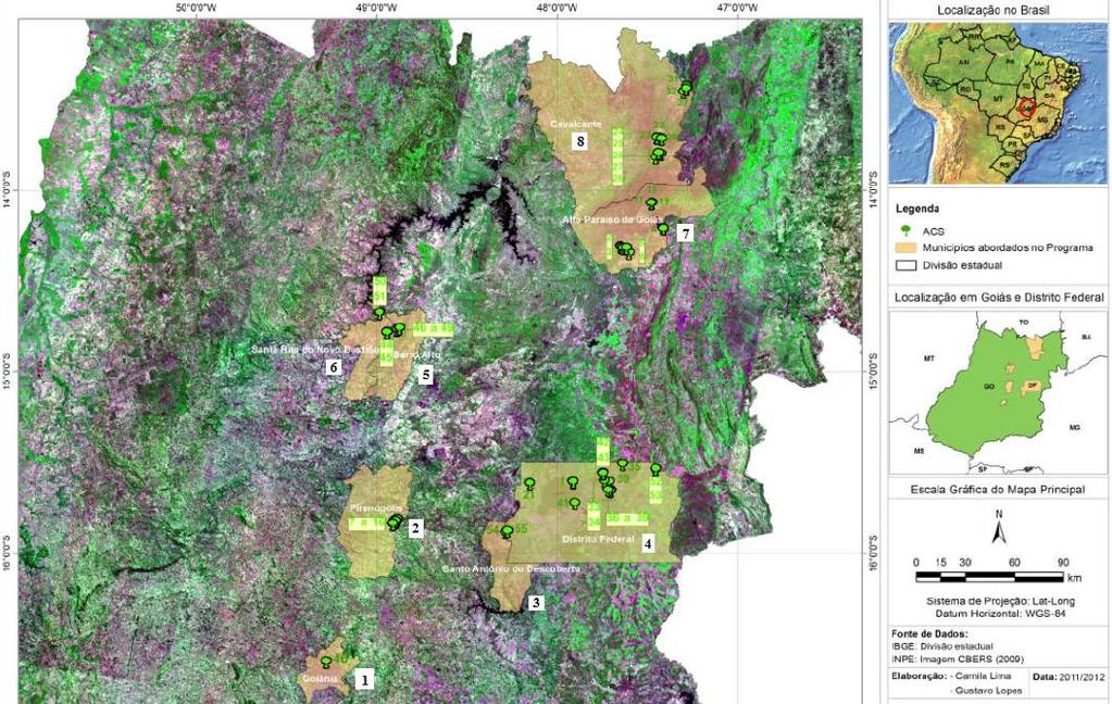 Figura 1 Áreas abrangidas pelo projeto Semeando o Bioma Cerrado, evidenciando as áreas de coleta de