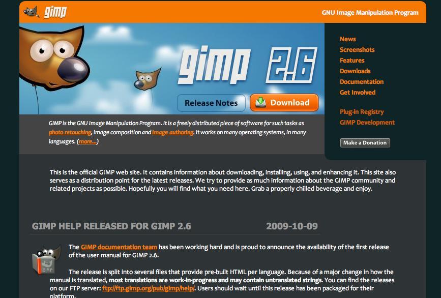 Caracterização e Ficha Técnica do Gimp 1. Para acedermos a esta ferramenta, devemos, no browser da Internet digitar o seguinte endereço http://www.gimp.