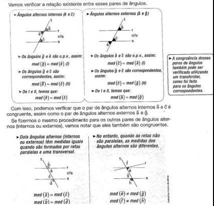 9 Figura 5. Paralelismo e ângulos alternos internos e externos. Fonte: Souza; Pataro (2009, p.