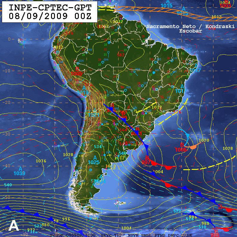 Durante a segunda-feira (07/09) toda a área compreendida pelo nordeste da Argentina, sul do Paraguai e o oeste da Região Sul esteve dominada por essa massa muito