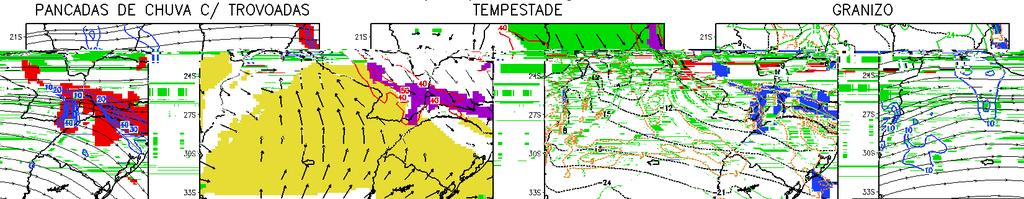 (sombreado em verde acima de 25) no horário das 00z do dia 08/09/2009.