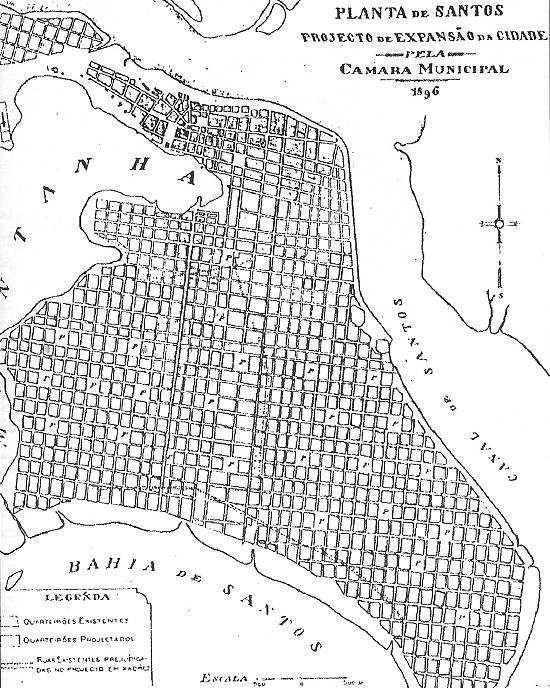Figura 2.14 - Plano Geral de 1896, elaborada pela Câmara de Santos no final do século XIX. Fonte: Brito (1915), Planta I dos anexos.