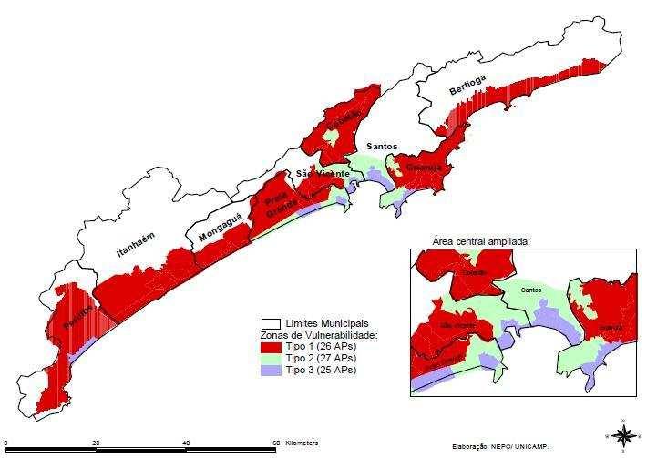 uma migração com origem na sede e destino em áreas próximas, ou seja, das áreas mais centrais dos municípios (ZV3) para as áreas de média vulnerabilidade (ZV2) (Jakob, Cunha e Cunha, 2009).
