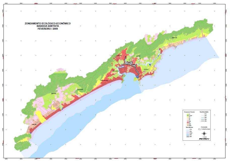 discussões do ZEE da Baixada Santista que se arrasta a mais de uma década por explicitar conflitos entre o crescimento das atividades econômicas e a proteção ambiental.