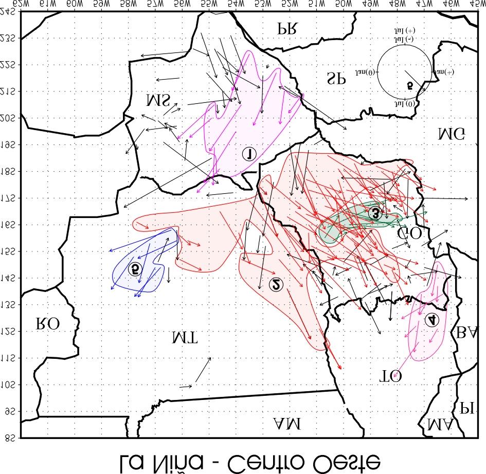 mensais para eventos El Niño e La Niña, no período julho(-) junho(+).