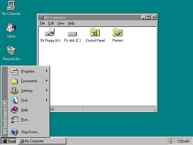 WIN 95 No ano de 1995, foi lançada, o Windows 95. Esta versão foi tão importante para informática que acabou definindo o padrão com que o desktop é organizado, o qual ainda é utilizado no Vista.