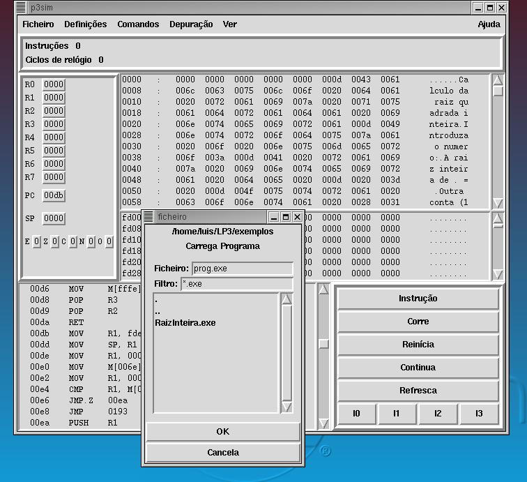 4.2 Código para P3 Para executar o código no simulador do P3, há que compilar o ficheiro com o assembler p3as (p3as ficheiro) de modo a obter um ficheiro de extensão.exe que contém o código máquina.