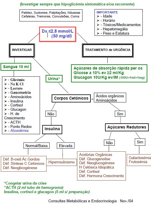 Clínica Sint. adrenérgicos (> idade, 1º) Sudorese, palidez, taquicardia, tremores, fome, ansiedade, náuseas e vómitos # Sint.