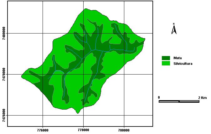 Figura 5. Uso e cobertura da terra da microbacia do Córrego Monte Belo Botucatu (SP), em 2006. Tabela 1. Classes de uso e cobertura da terra da microbacia do Córrego Monte Belo Botucatu (SP).