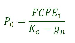 Modelos de desconto FCFE (dividendo potencial) O modelo de FCFE de crescimento estável: Foi projetado para avaliação de empresas que estejam crescendo a uma taxa de crescimento estável (estado de