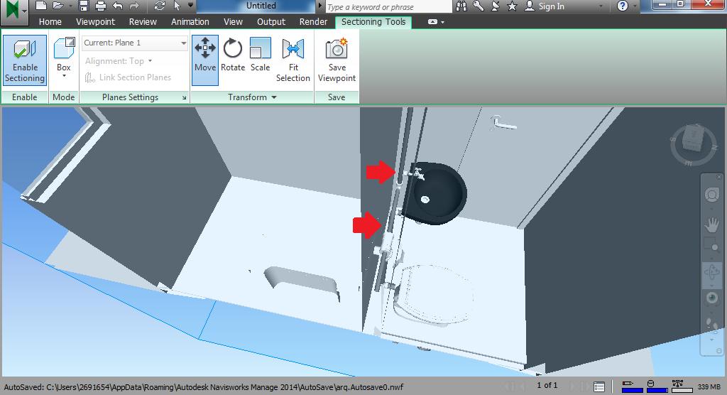 105 106 107 108 Figura 4. Visualização de canalizações de água fria no interior da parede através do Autodesk Navisworks. NP-BIM, 2015.