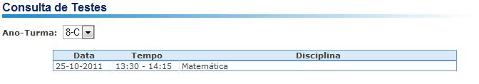 2.8. Consulta de Testes Os alunos podem consultar os testes marcados relativos ao ano e turma seleccionados (Figura 15).