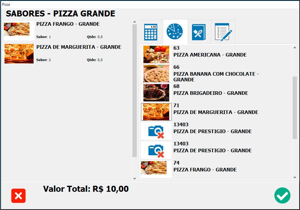 Divisão do sabor: É possível fazer a divisão da pizza entre mais sabores.