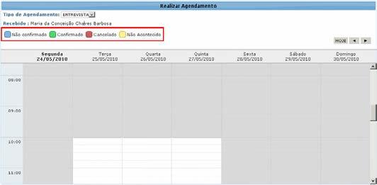 Agenda Selecione o menu Dados Pessoais Agenda Através desta opção você realiza o agendamento de Entrevista, Reunião e Visita com os professores orientadores e coordenação de curso.