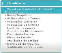 Visualizar Conteúdo Ministrado / Tarefa Para visualizar essa opção, acesse o menu Acadêmico Visualizar Conteúdo Ministrado/