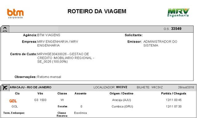 Recebimento do roteiro de viagem (Voucher) Após aprovação, as passagens/hotel serão emitidas pela agência e o viajante receberá um e-mail automático do sistema (tms@argoit.com.