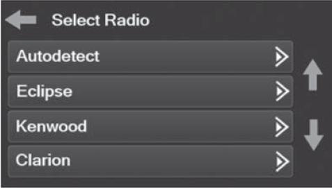 Operação: Selecionando o rádio na tela touchscreen Para mostrar qual rádio de marca é detectado automaticamente na interface, pressione o botão Autodetect.